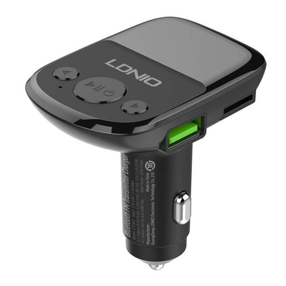 LDNIO C706Q autós töltő és FM transzmitter 2xUSB-A és 1xUSB-C és AUX csatlakozóval és USB-A - microUSB kábellel