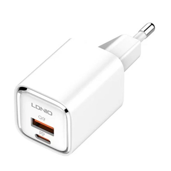 LDNIO A2317C hálózati töltő 1xUSB-A és 1xUSB-C csatlakozóval és USB-A - Lightning kábellel max. 30W fehér
