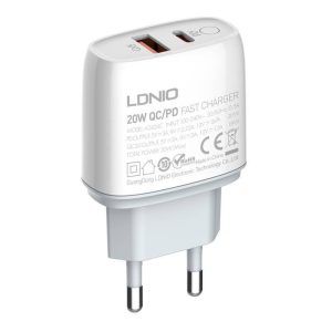 LDNIO A2424C hálózati töltő 1xUSB-A és 1xUSB-C csatlakozóval és USB-A - microUSB kábellel max. 20W fehér