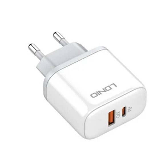 LDNIO A2526C hálózati töltő 1xUSB-A és 1xUSB-C csatlakozóval és USB-A - Lightning kábellel max. 45W fehér