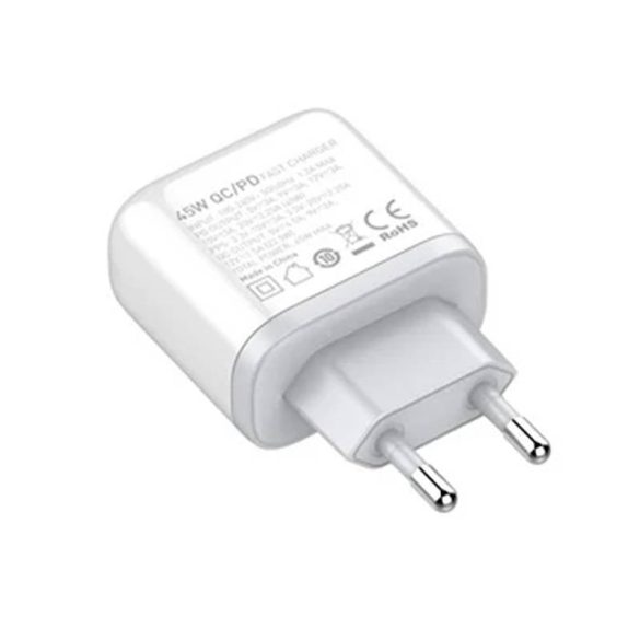 LDNIO A2526C hálózati töltő 1xUSB-A és 1xUSB-C csatlakozóval és USB-A - Lightning kábellel max. 45W fehér