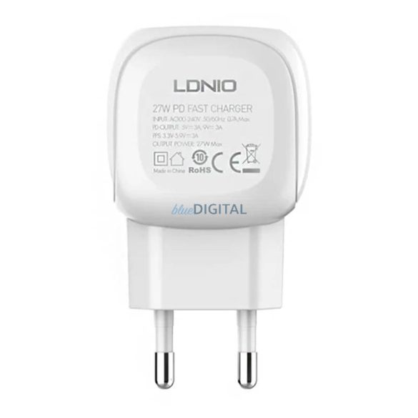 LDNIO A1206C hálózati töltő 1xUSB-C csatlakozóval és Type-C - Lightning kábellel 27W fehér