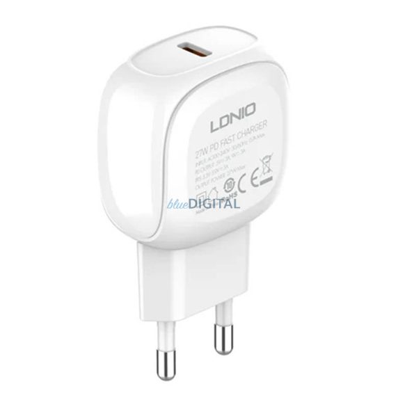 LDNIO A1206C hálózati töltő 1xUSB-C csatlakozóval és Type-C - Type-C kábellel 27W fehér