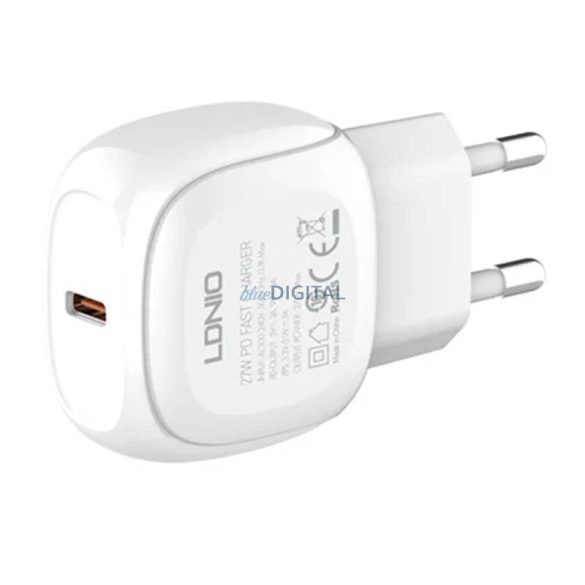 LDNIO A1206C hálózati töltő 1xUSB-C csatlakozóval és Type-C - Type-C kábellel 27W fehér