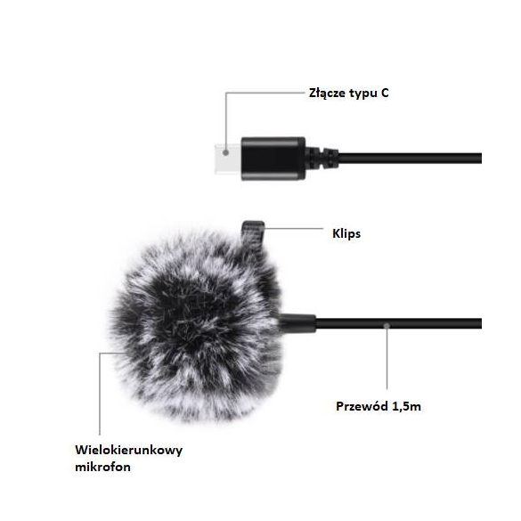 Mikrofon csatlakozó Puluz PU425 1,5m USB-C / Type-C