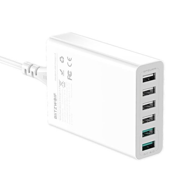 Blitzwolf BW-S15 hálózati töltő 6xUSB-A csatlakozóval 60W (fehér)