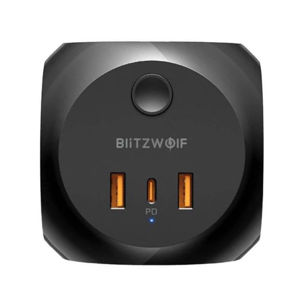 Blitzwolf BW-PC1 hálózati töltő 3 AC csatlakozóval, 2x USB, 1x USB-C (fekete)