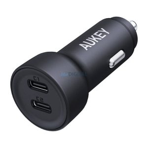 Aukey CC-Y23 autós töltő 2xUSB-C csatlakozással 65W - fekete