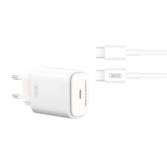 Xo L90B hálózati töltő 1xUSB-C csatlakozóval és Type-C - Type-C kábellel 18W (fehér)