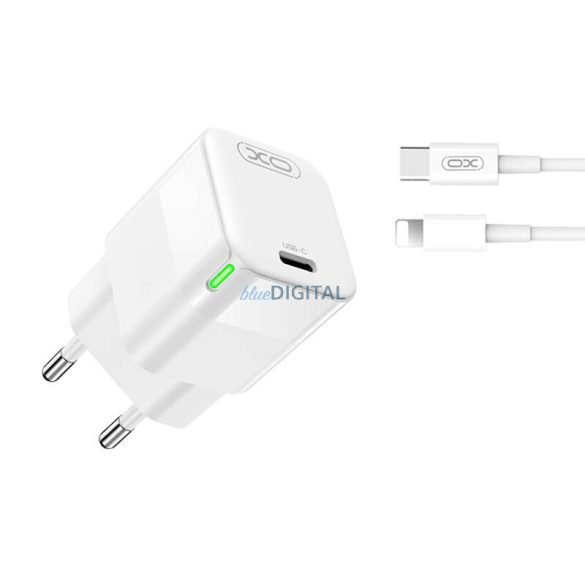 XO CE06 hálózati töltő 1xUSB-C csatlakozással és Lightning kábellel 30W - fehér