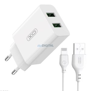 Xo L119 hálózati töltő 2xUSB-A csatlakozóval és USB-A - Lightning kábellel 18W fehér