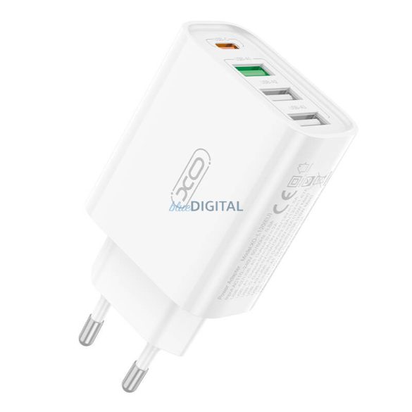 Xo L120 hálózati töltő 3xUSB-A és 1xUSB-C csatlakozóval és USB-A - Type-C kábellel 18W (fehér)