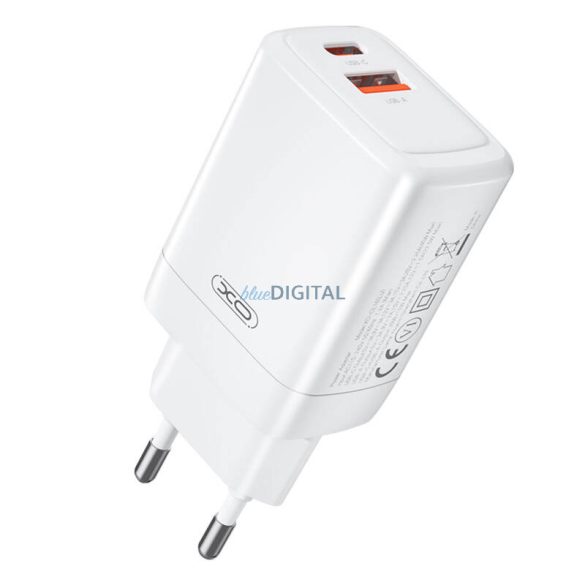 XO CE16 hálózati töltő 1xUSB-A és 1xUSB-C csatlakozással 45W - fehér