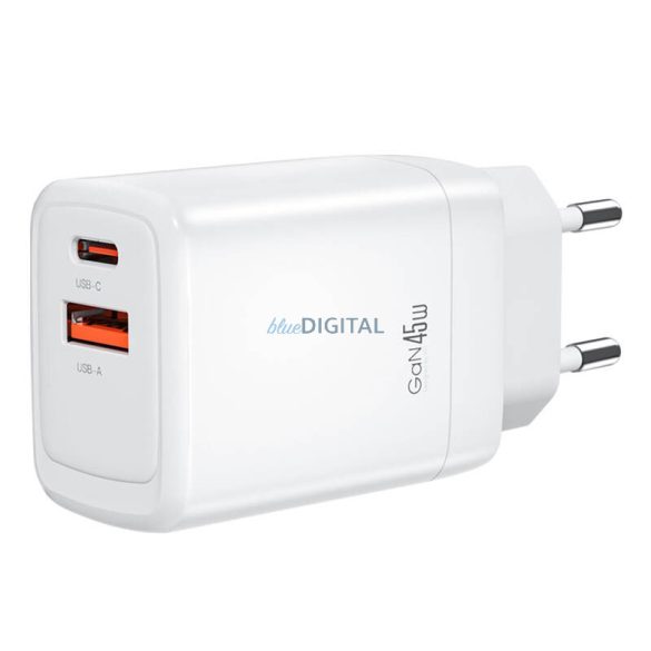 XO CE16 hálózati töltő 1xUSB-A és 1xUSB-C csatlakozással 45W - fehér