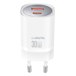 XO CE21 hálózati töltő 1xUSB-A és 1xUSB-C csatlakozással GaN 30W - fehér