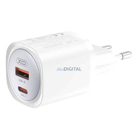 XO CE21 hálózati töltő 1xUSB-A és 1xUSB-C csatlakozással GaN 30W - fehér