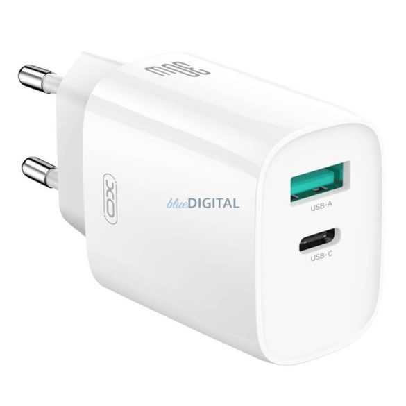 XO CE30 hálózati töltő 1xUSB-A és 1xUSB-C csatlakozással 30W - fehér