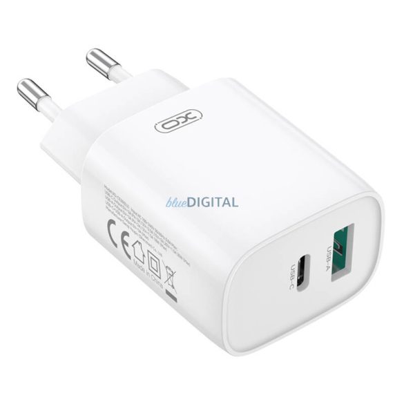 XO CE30 hálózati töltő 1xUSB-A és 1xUSB-C csatlakozással 30W - fehér