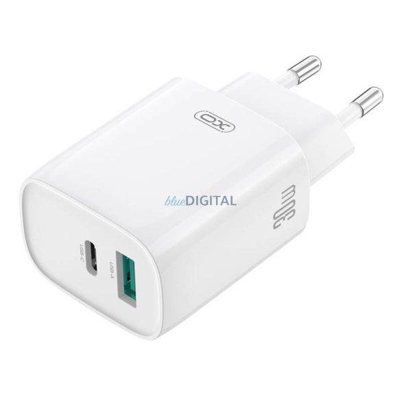 XO CE30 hálózati töltő 1xUSB-A és 1xUSB-C csatlakozással 30W - fehér