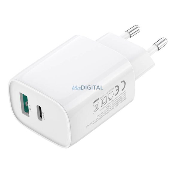 XO CE30 hálózati töltő 1xUSB-A és 1xUSB-C csatlakozással 30W - fehér