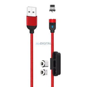 3 az 1-ben USB mágneses kábel XO USB-C / Lightning / Micro 2.4A, 1m (piros)