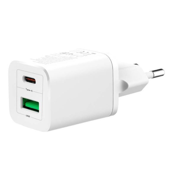 Xo HN238A hálózati töltő 1xUSB-A és 1xUSB-C csatlakozóval 30W (fehér)