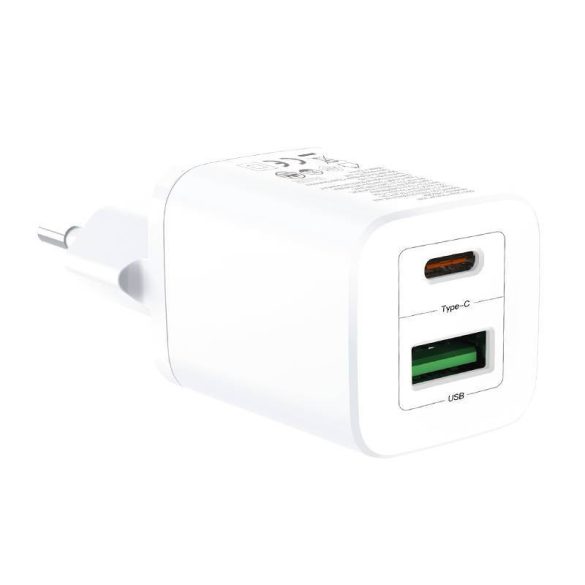 Xo HN238A hálózati töltő 1xUSB-A és 1xUSB-C csatlakozóval 30W (fehér)