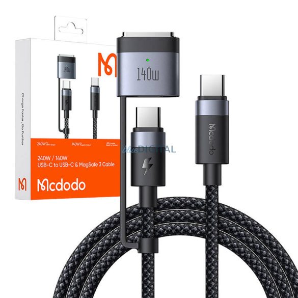 Mcdodo CA-0140 2 az 1-ben USB-C USB-C + Magsafe 3 kábel, 2m - fekete