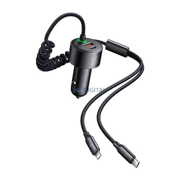 McDodo CC-0370 autós töltő 1xUSB-A és 1xUSB-C csatlakozással + rögzített Type-C és Lightning kábellel 120W - fekete