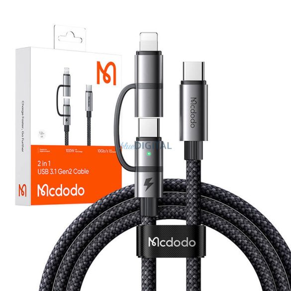 Mcdodo CA-0450 2-az-1-ben Type-C - Type-C / Lightning kábel 100W 10Gbps 1.2m - fekete-szürke