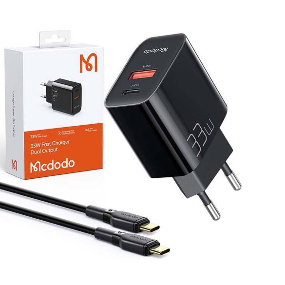 Fali töltő Mcdodo CH-0922 USB + USB-C, 33W + USB-C kábel (fekete)