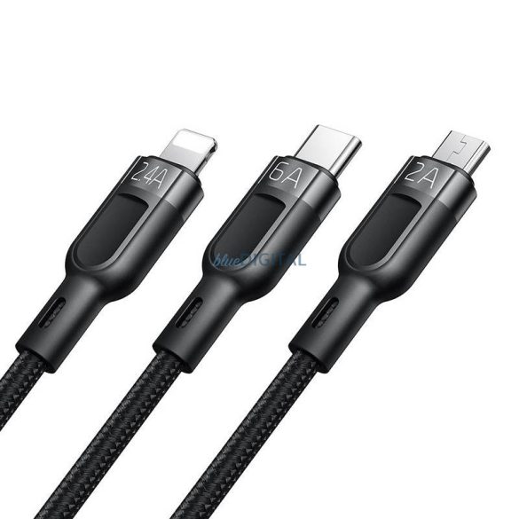 3 az 1-ben USB USB-C / Lightning / Micro USB kábel, Mcdodo CA-0930, 6A, 1.2m (fekete)