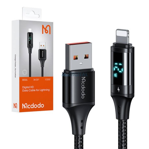 Mcdodo CA-1060 digitális kijelzős USB-A - Lightning kábel 1.2m 3A - fekete