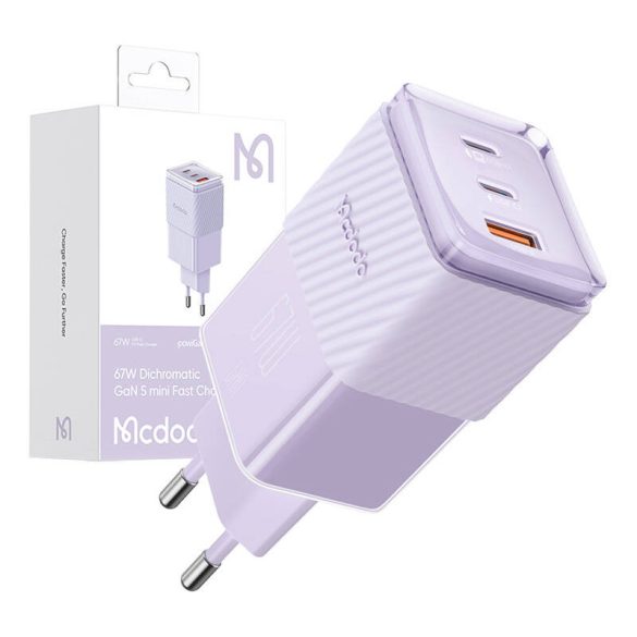 Mcdodo CH-1502 hálózati töltő 1xUSB-A és 2xUSB-C csatlakozással GaN 67W - lila