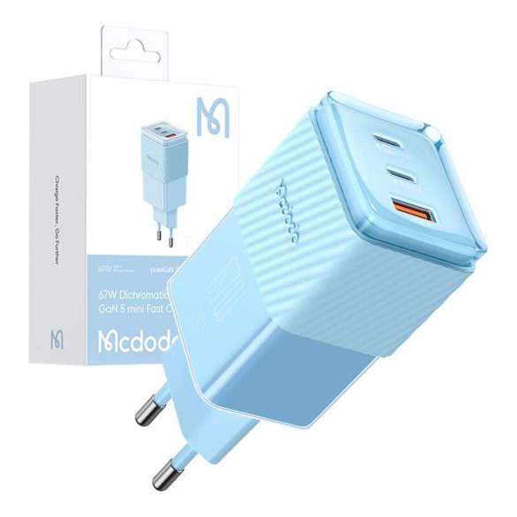 Mcdodo CH-1503 hálózati töltő 1xUSB-A és 2xUSB-C csatlakozással GaN 67W - kék