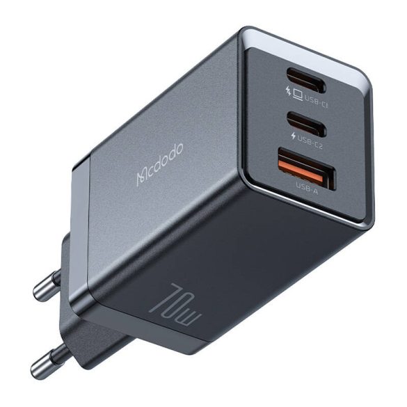 Mcdodo CH-1543 hálózati töltő 1xUSB-A és 2xUSB-C csatlakozással és Type-C - Type-C kábellel GaN 67W - fekete