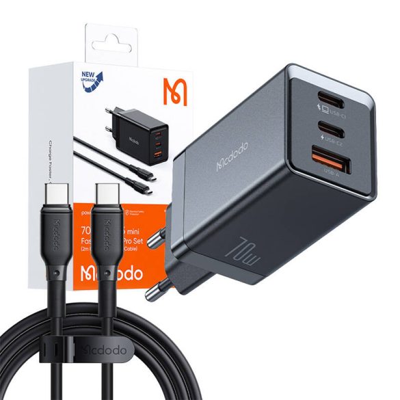 Mcdodo CH-1543 hálózati töltő 1xUSB-A és 2xUSB-C csatlakozással és Type-C - Type-C kábellel GaN 67W - fekete