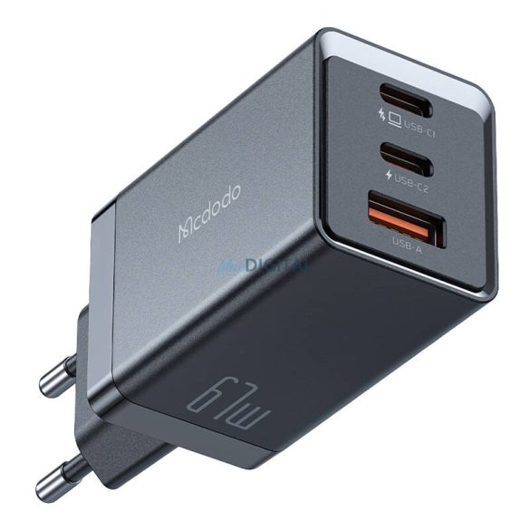 Mcdodo CH-1544 GaN fali töltő, 2x USB-C, 1x USB, 67W + USB-C USB-C kábel (fekete)