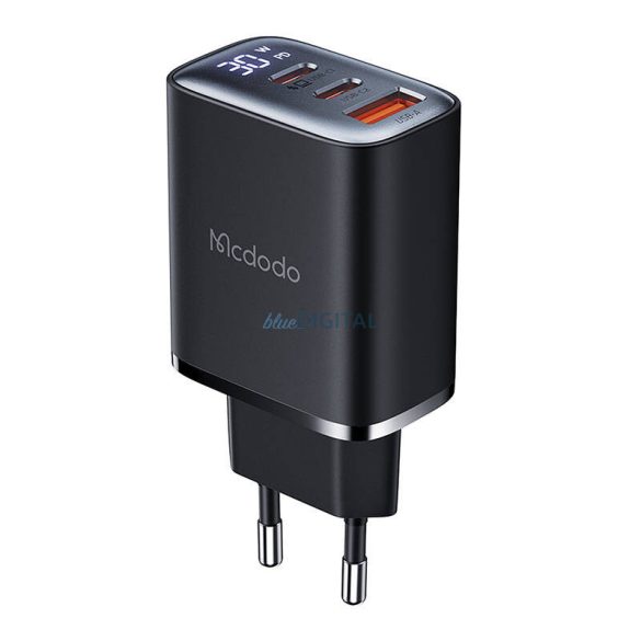 Mcdodo CH-2180 hálózati töltő 1xUSB-A és 2xUSB-C csatlakozással és kijelzővel 30W - fekete