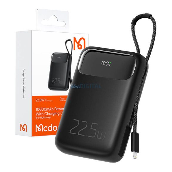 Mcdodo MC-3253 powerbank 10000mAh, 22.5W beépített Lightning kábellel - fekete