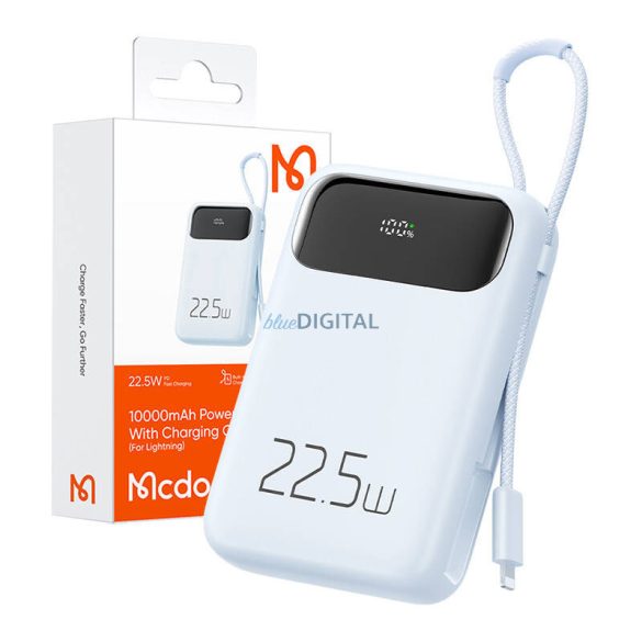 Mcdodo MC-3254 powerbank 10000mAh, 22.5W beépített Lightning kábellel - kék