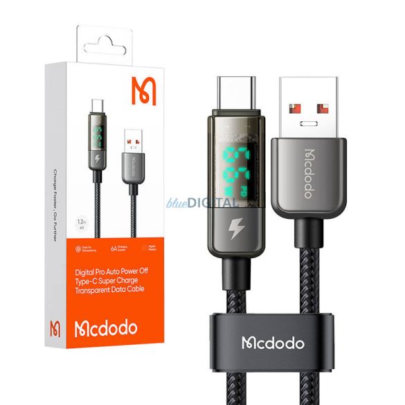 Mcdodo CA-3630 USB-A - Type-C kábel kijelzővel (túltöltés elleni védelem) PD 100W 6A 1.2m - fekete