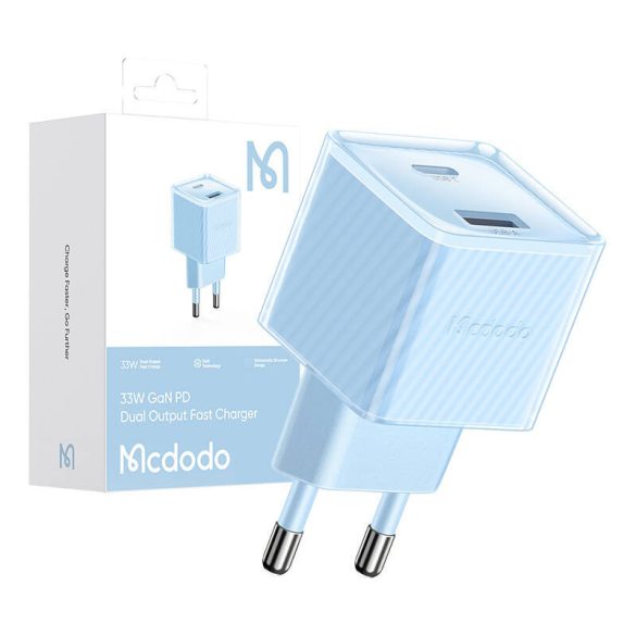 McDodo CH-4152 hálózati töltő 1xUSB-A és 1xUSB-C csatlakozással 33W - kék