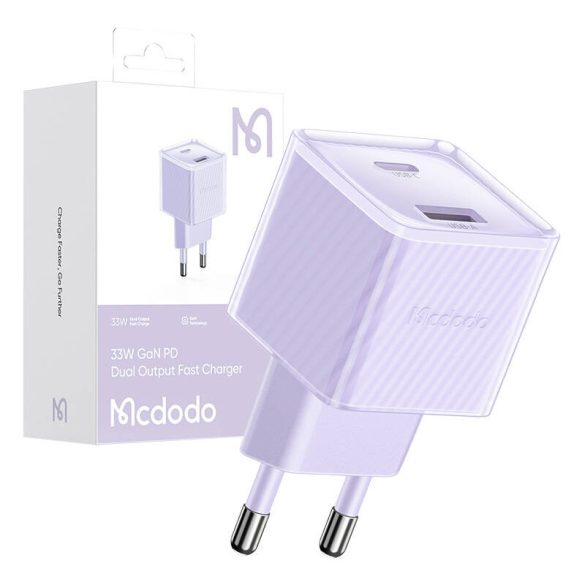 McDodo CH-4153 hálózati töltő 1xUSB-A és 1xUSB-C csatlakozással 33W - lila