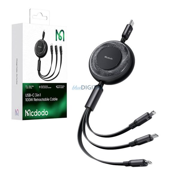 Mcdodo CA-5220 Type-C - Type-C/Lightning/microUSB kábel 1.2m 100W 5A- fekete