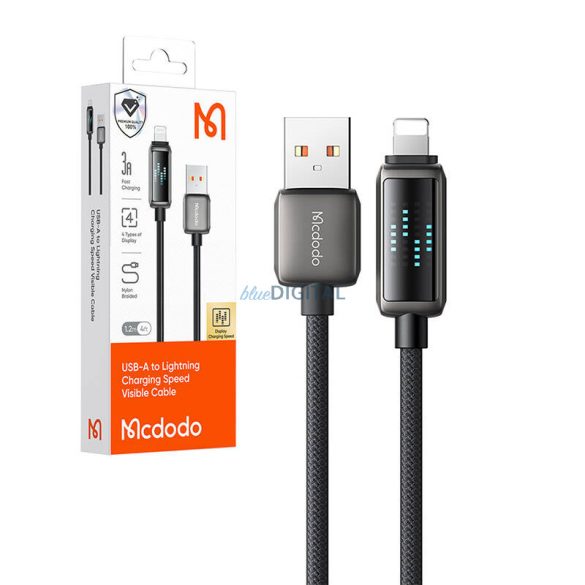 Mcdodo CA-5250 USB-A - Lightning kábel kijelzővel 3A 1.2m - fekete