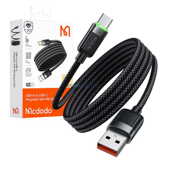 Mcdodo CA-5650 USB-A - Type-C kábel (öntekercselő) 6A 100W 1.2m - fekete