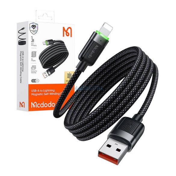 Mcdodo CA-6000 Type-C - Lightning kábel (öntekercselő) 3A 1.2m - fekete