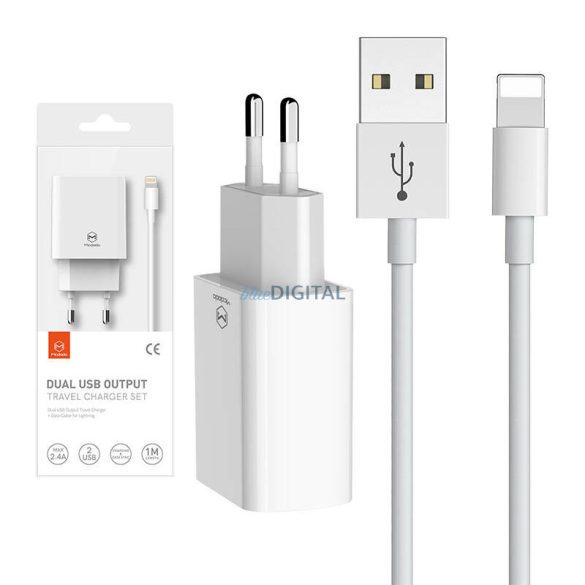 McDodo CH-6720 hálózati töltő 2xUSB-A csatlakozással és USB-A - Lightning kábellel 2.4A 1m - fehér