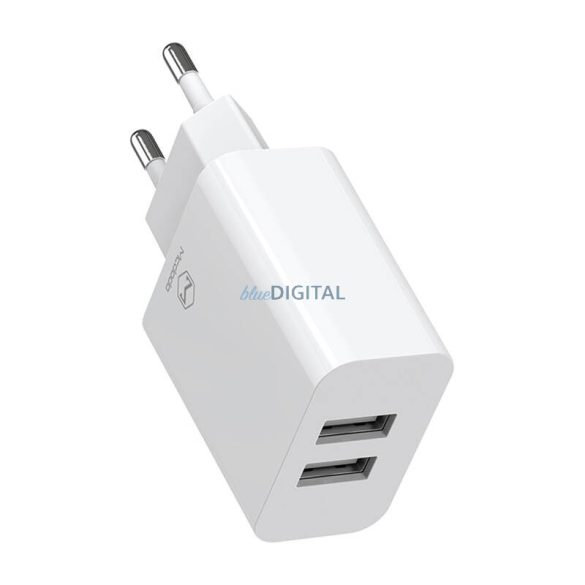 McDodo CH-6721 hálózati töltő 2xUSB-A csatlakozással és USB-A - Type-C kábellel 2.1A 1m - fehér